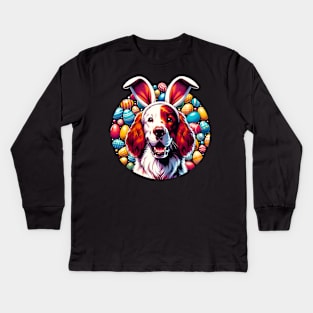 Irish Red and White Setter Enjoys Easter with Bunny Ears Kids Long Sleeve T-Shirt